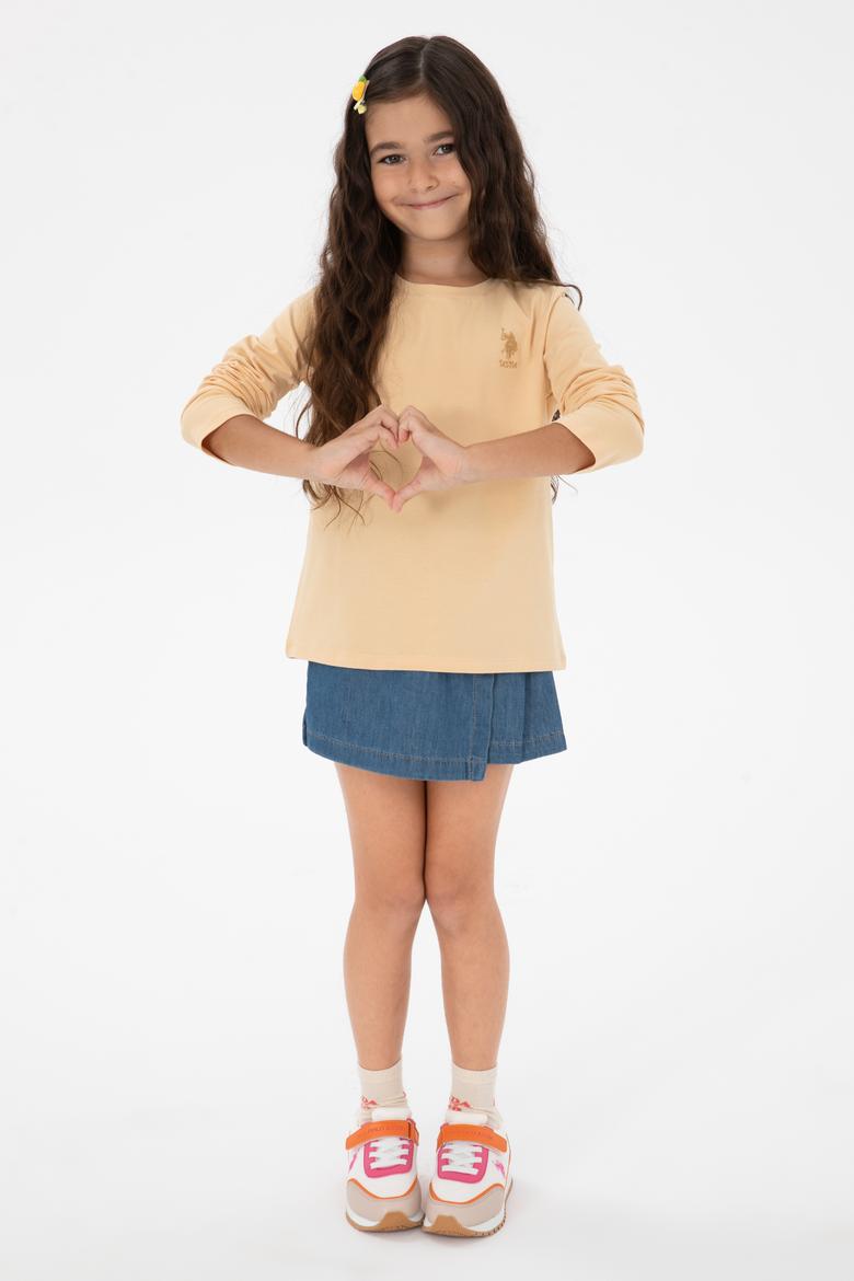 Kız Çocuk Bej Bisiklet Yaka Basic Sweatshirt