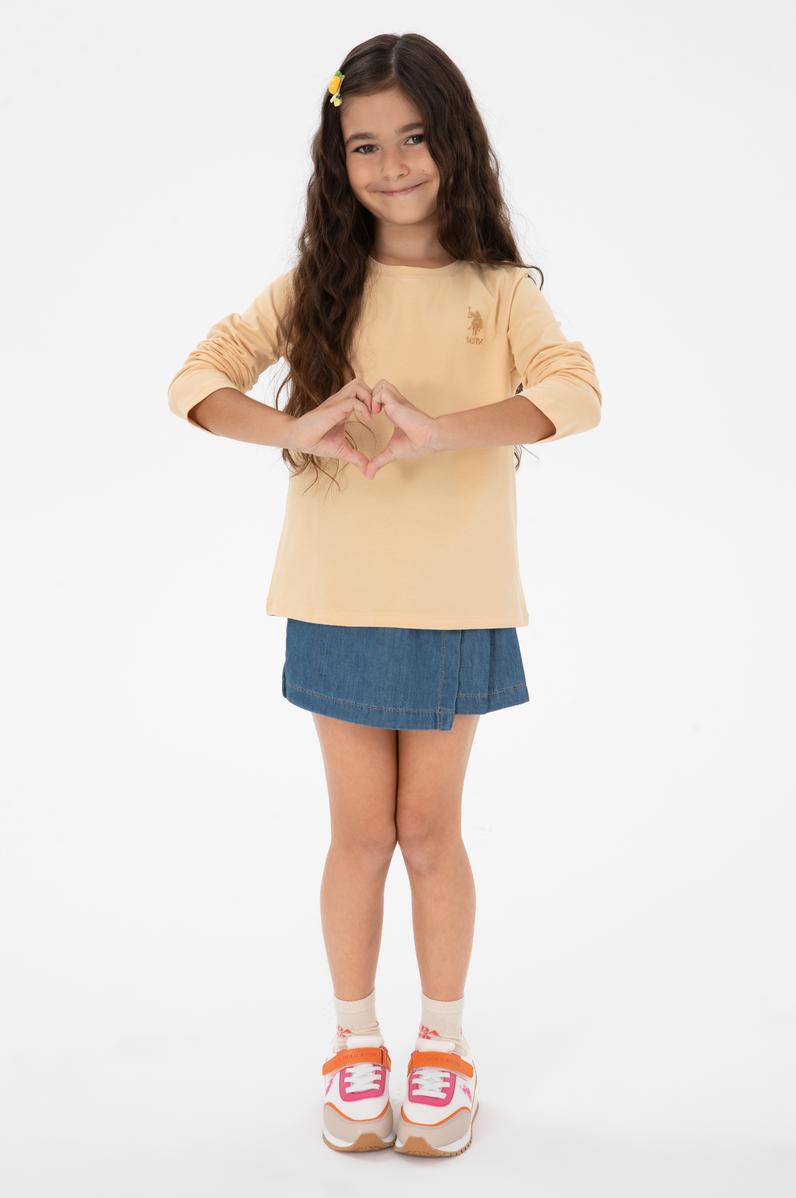 Kız Çocuk Bej Bisiklet Yaka Basic Sweatshirt