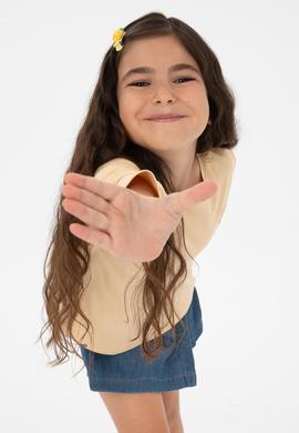 Kız Çocuk Bej Bisiklet Yaka Basic Sweatshirt - 50313123017