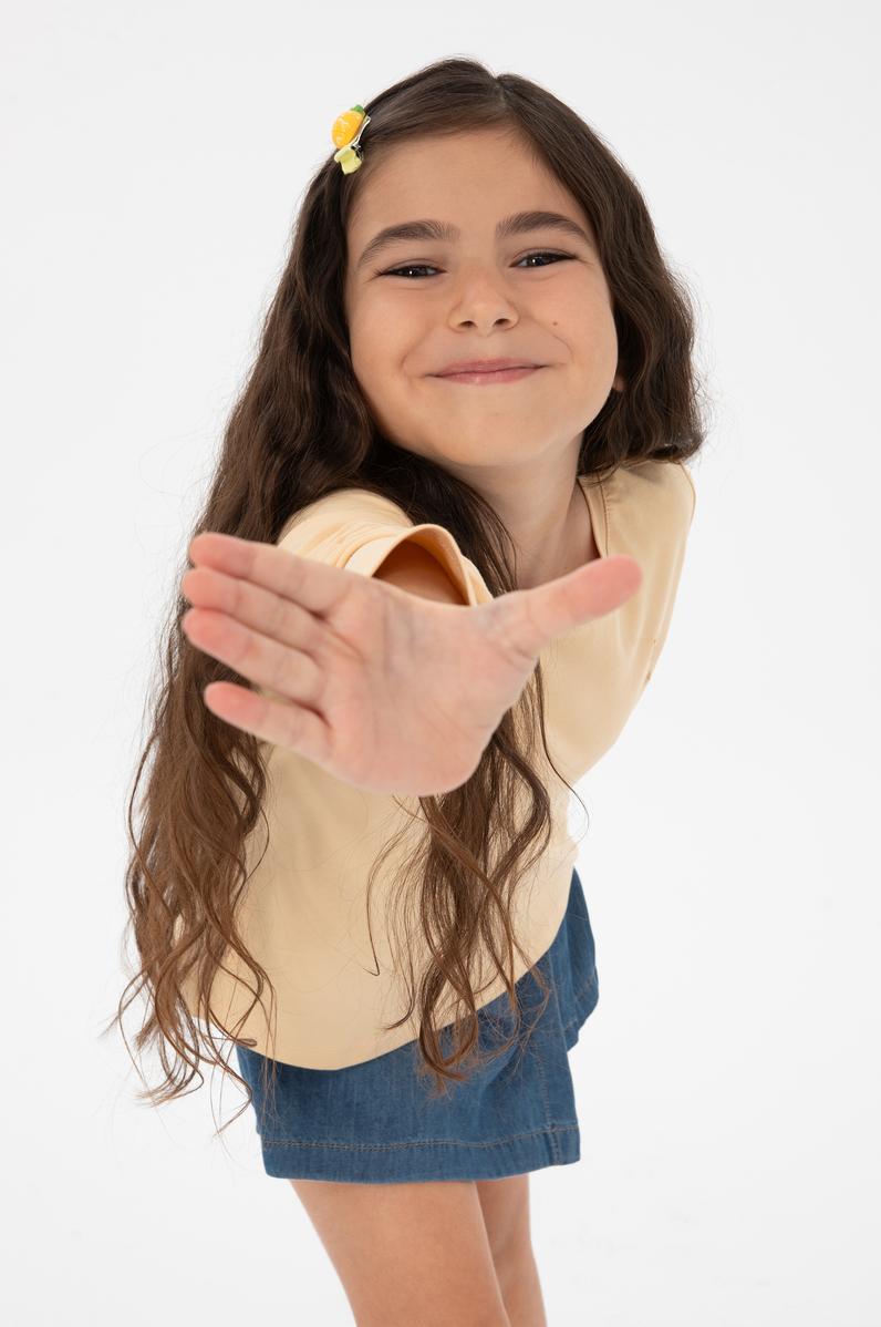 Kız Çocuk Bej Bisiklet Yaka Basic Sweatshirt