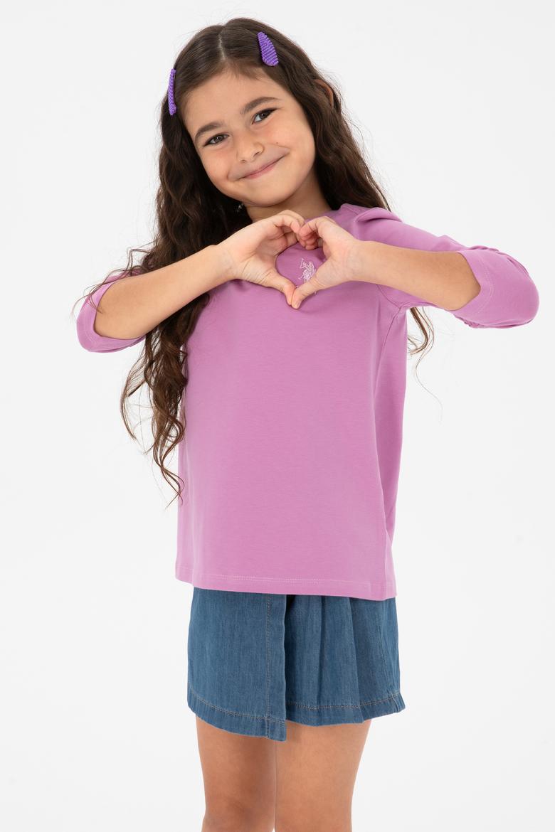 Kız Çocuk Fuşya Bisiklet Yaka Basic Sweatshirt - 50313123002