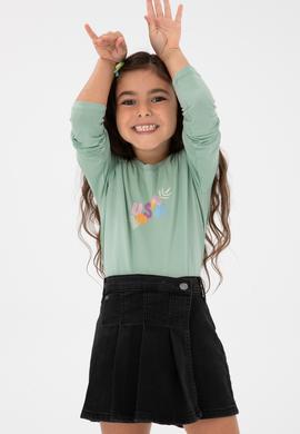 Kız Çocuk Su Yeşili Bisiklet Yaka Çiçek Baskılı Uzun Kol Tişört - 50313080017