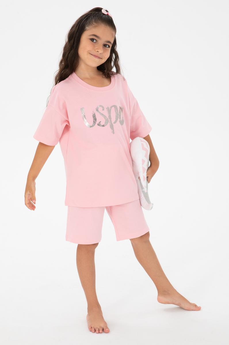 Kız Çocuk Somon Şortlu Alt Üst Takım