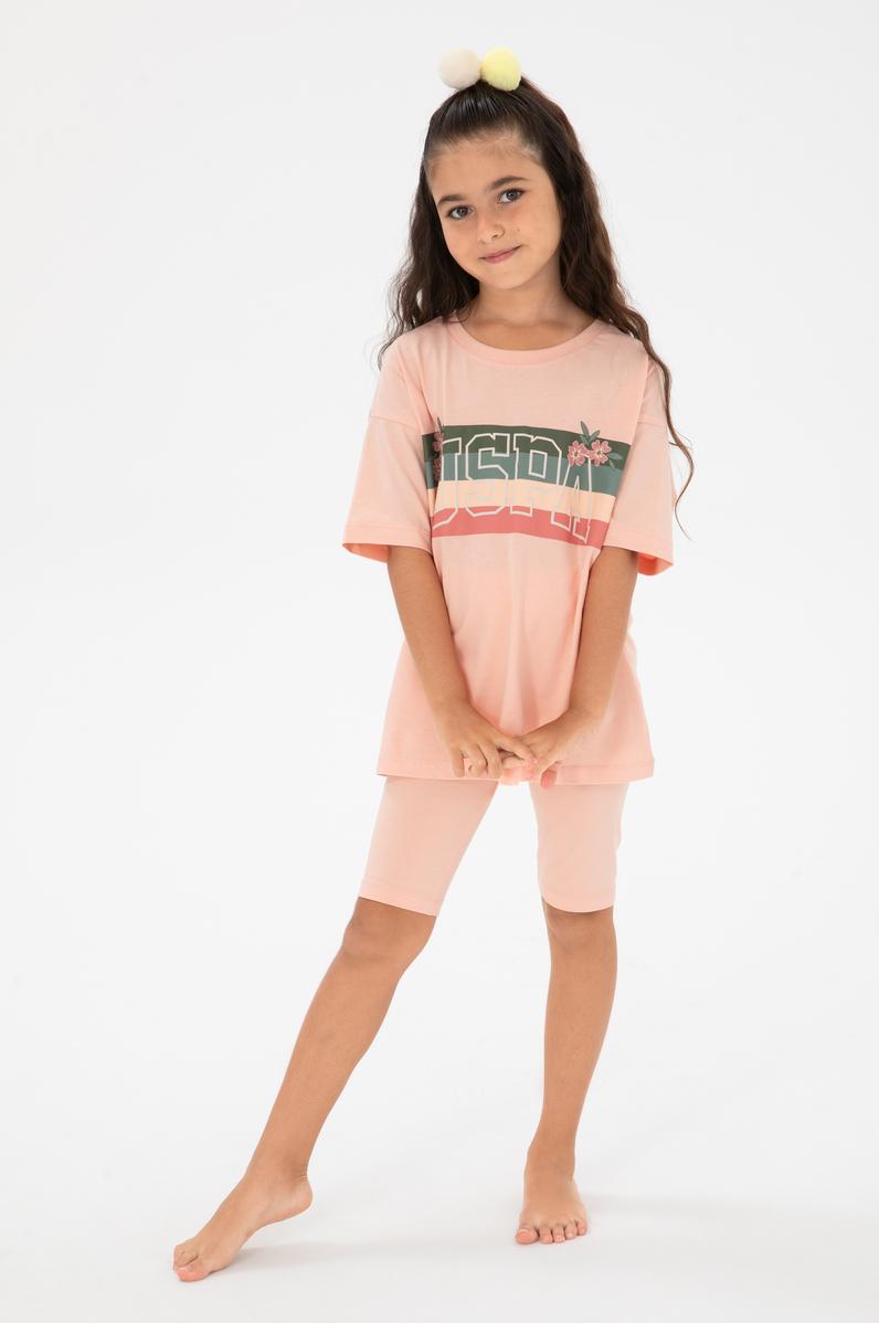 Kız Çocuk Somon Şortlu Alt Üst Takım