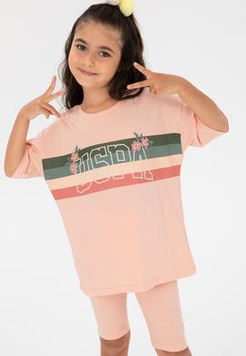 Kız Çocuk Somon Şortlu Alt Üst Takım - 50312393012