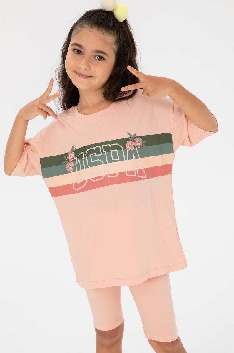 Kız Çocuk Somon Şortlu Alt Üst Takım