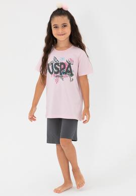 Kız Çocuk Toz Pembe Şortlu Alt Üst Takım - 50312592010