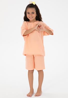 Kız Çocuk Somon Şortlu Alt Üst Takım - 50312537008