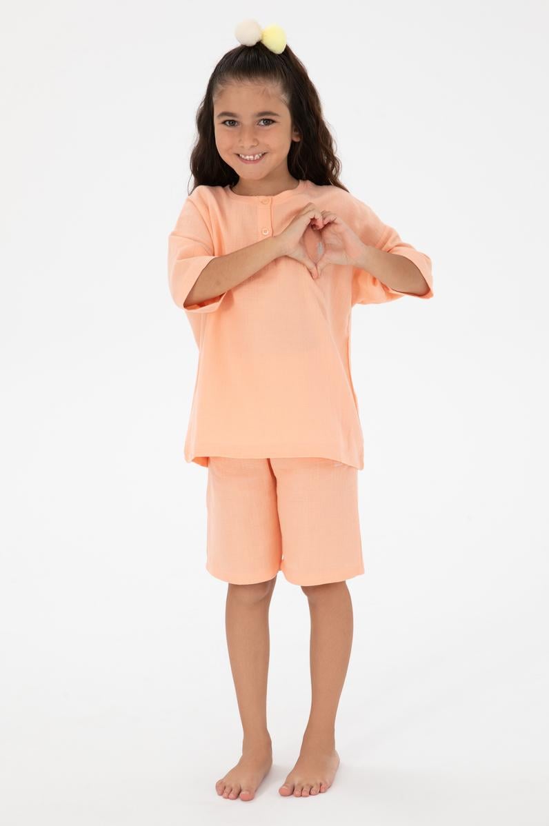 Kız Çocuk Somon Şortlu Alt Üst Takım