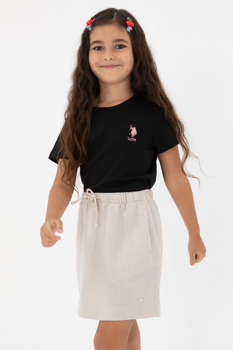 Kız Çocuk Siyah Bisiklet Yaka Basic Tişört