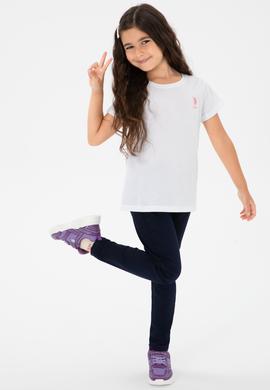 Kız Çocuk Beyaz Bisiklet Yaka Tişört - 50306210018