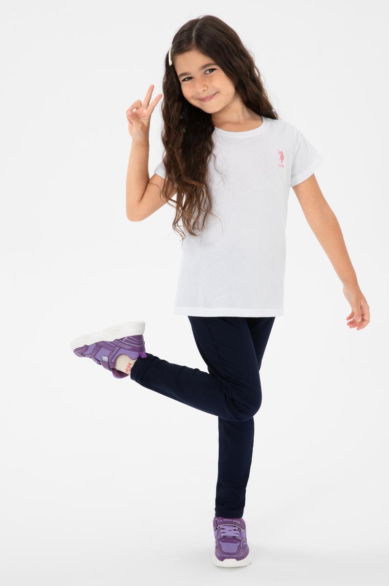 Kız Çocuk Beyaz Bisiklet Yaka Tişört