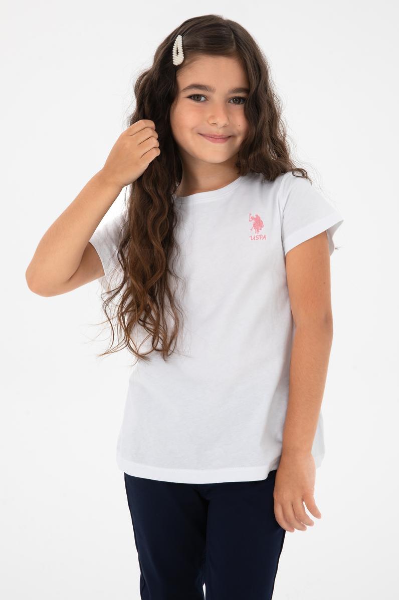 Kız Çocuk Beyaz Bisiklet Yaka Tişört