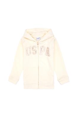 Kız Çocuk Krem Payet İşlemeli Kapüşonlu Basic Sweatshirt - 50314936061