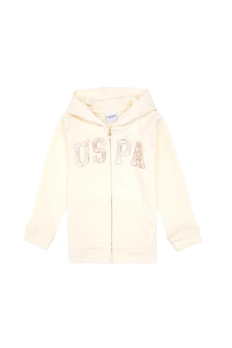 Kız Çocuk Krem Payet İşlemeli Kapüşonlu Basic Sweatshirt - 50314936061