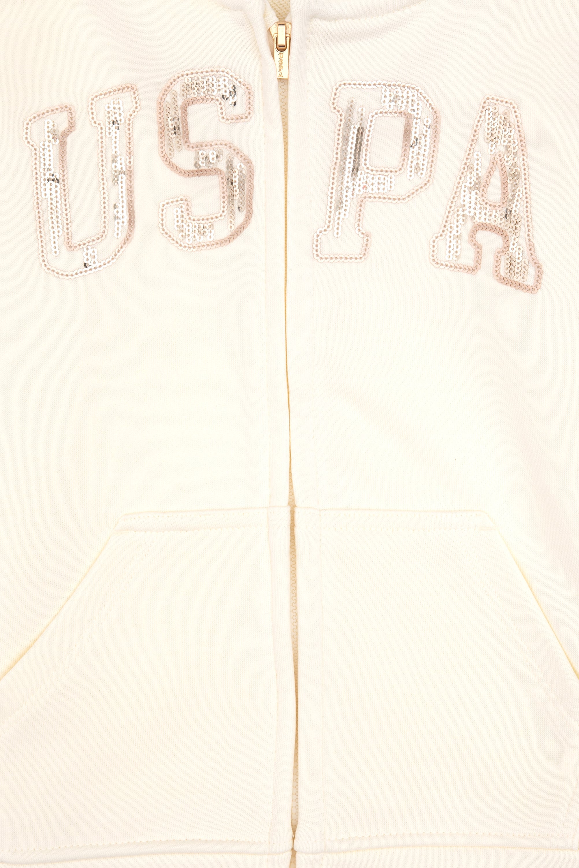 Kız Çocuk Krem Payet İşlemeli Kapüşonlu Basic Sweatshirt