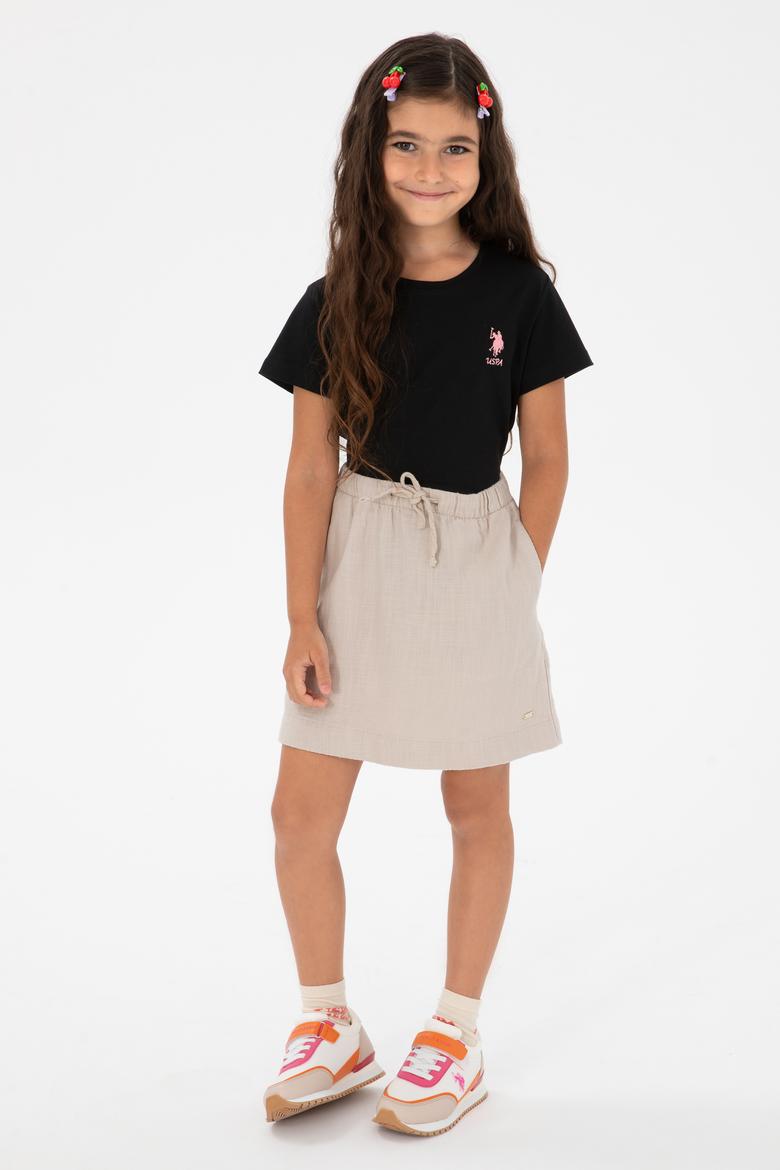 Kız Çocuk Bej Keten Karışımlı Dokuma Etek - 50304328061
