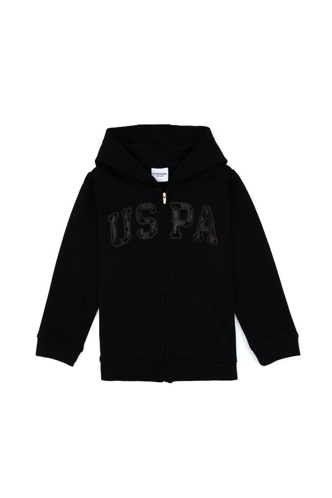 Kız Çocuk Siyah Payet İşlemeli Kapüşonlu Basic Sweatshirt