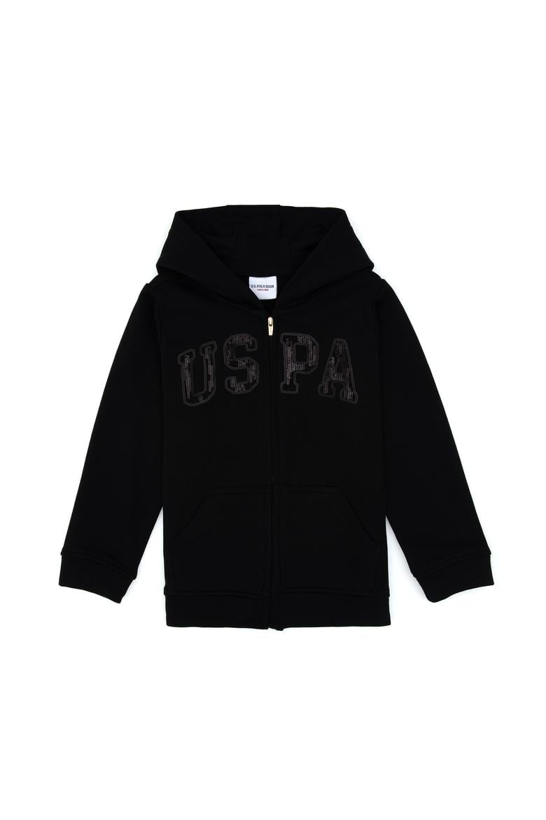 Kız Çocuk Siyah Payet İşlemeli Kapüşonlu Basic Sweatshirt