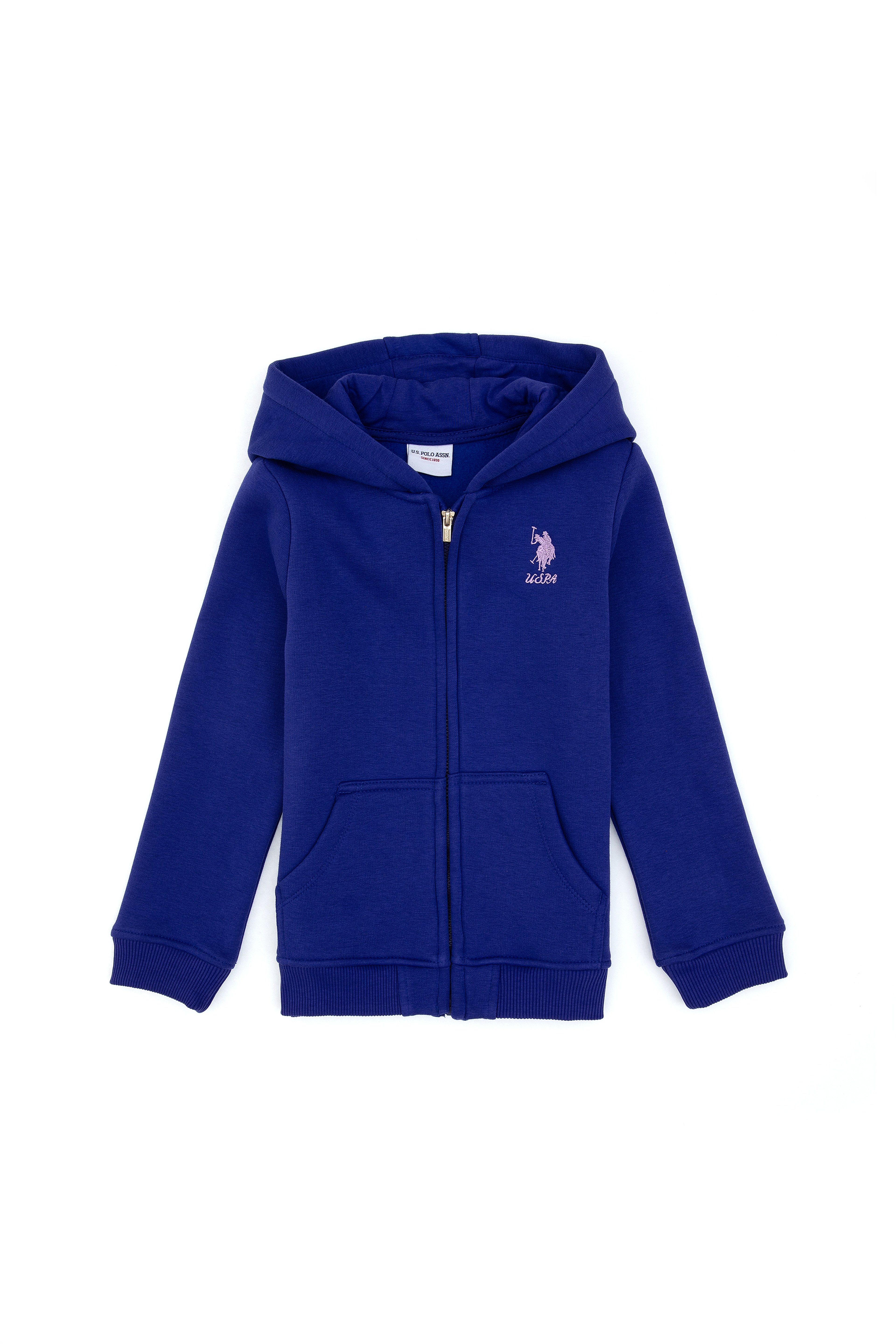 Kız Çocuk Mor Kapüşonlu Fermuarlı Şardonlu Basic Sweatshirt