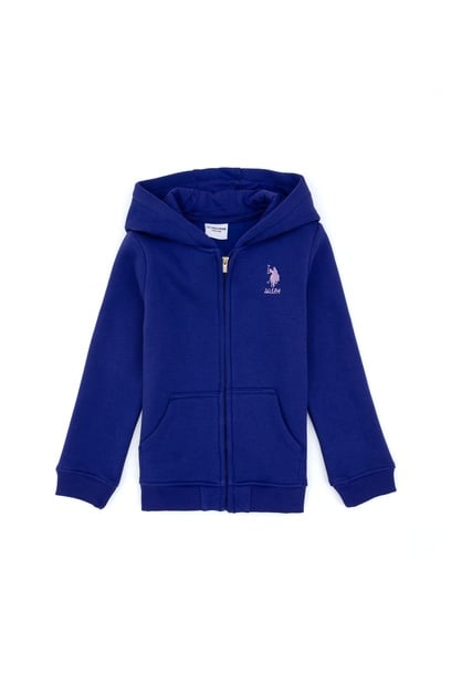 Kız Çocuk Mor Kapüşonlu Fermuarlı Şardonlu Basic Sweatshirt