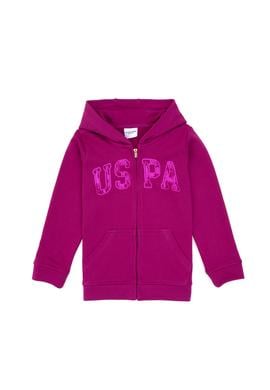 Kız Çocuk Fuşya Payet İşlemeli Kapüşonlu Basic Sweatshirt - 50314936005