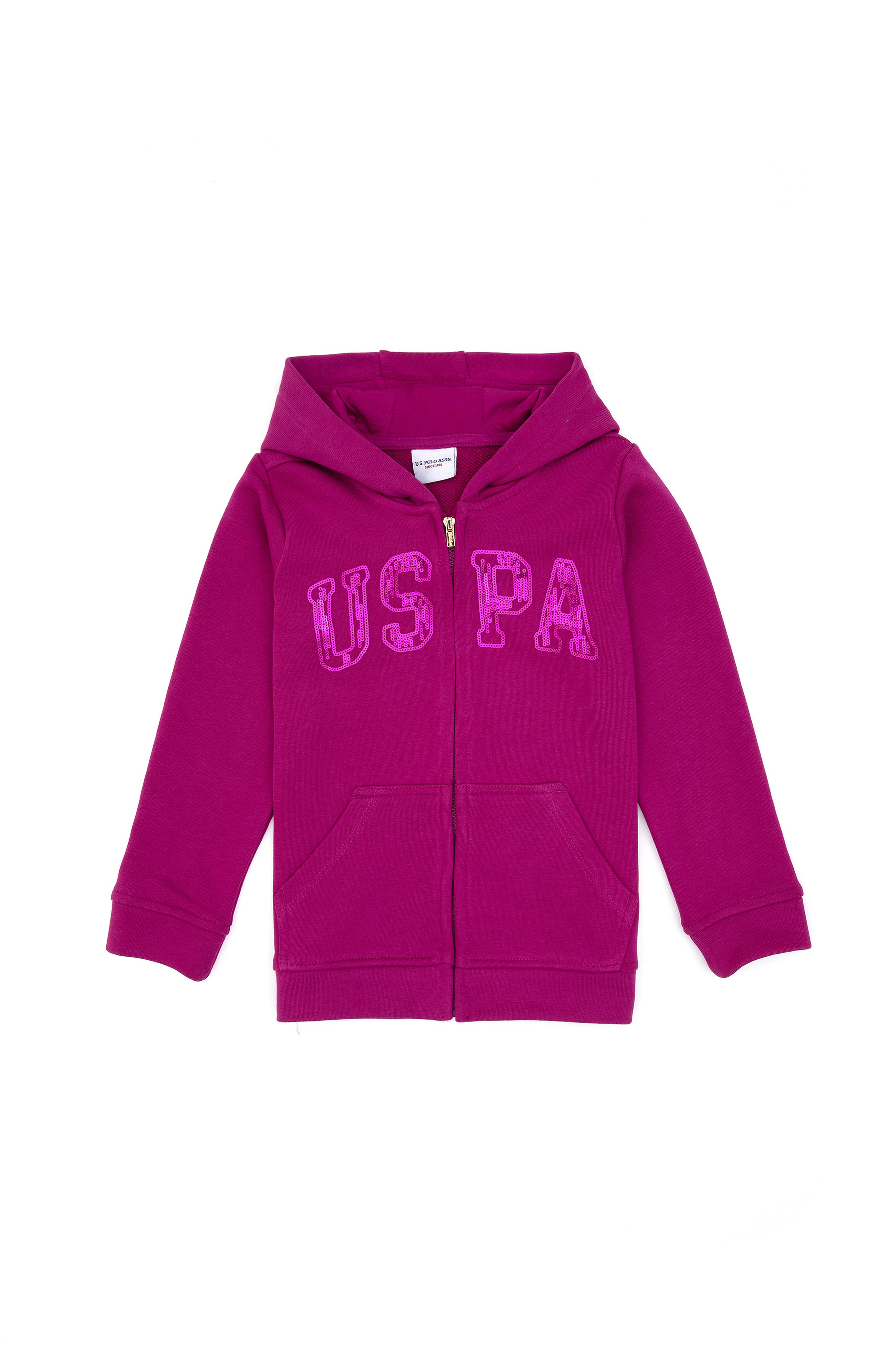 Kız Çocuk Fuşya Payet İşlemeli Kapüşonlu Basic Sweatshirt
