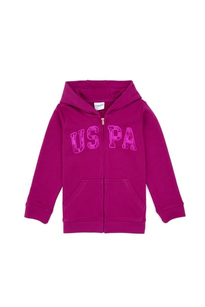 Kız Çocuk Fuşya Payet İşlemeli Kapüşonlu Basic Sweatshirt