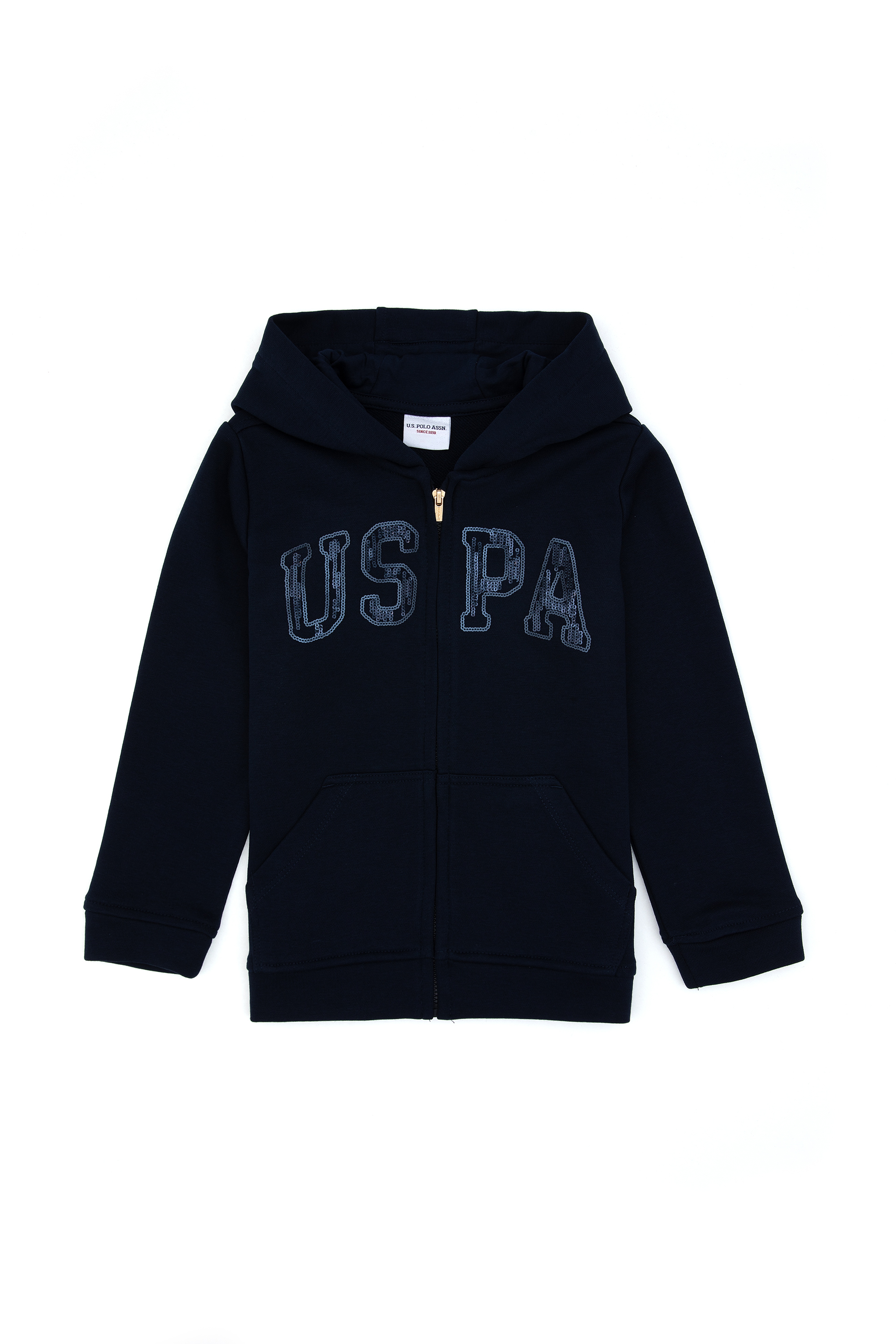 Kız Çocuk Lacivert Payet İşlemeli Kapüşonlu Basic Sweatshirt - Image 1
