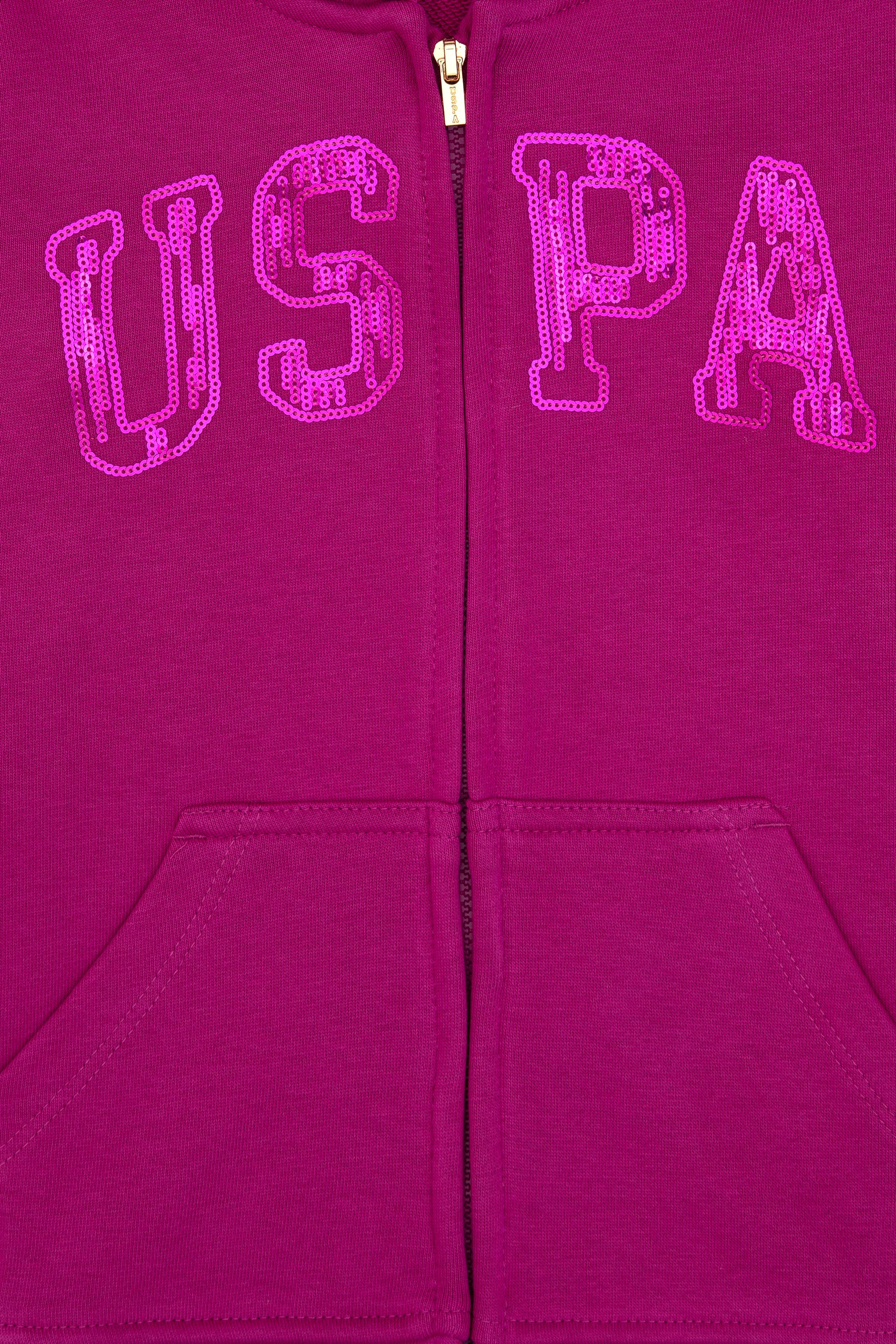 Kız Çocuk Fuşya Payet İşlemeli Kapüşonlu Basic Sweatshirt - Image 3
