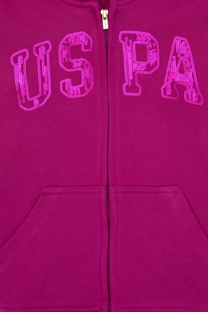 Kız Çocuk Fuşya Payet İşlemeli Kapüşonlu Basic Sweatshirt