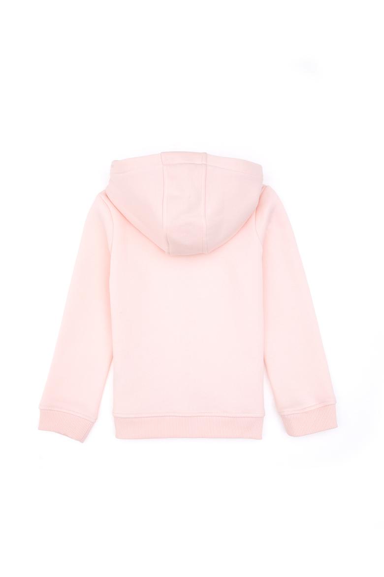 Kız Çocuk Açık Pembe Kapüşonlu Fermuarlı Şardonlu Basic Sweatshirt - 50316809031