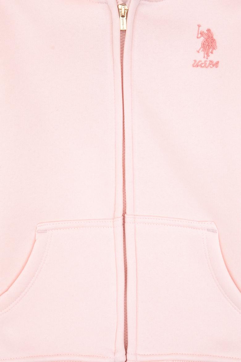 Kız Çocuk Açık Pembe Kapüşonlu Fermuarlı Şardonlu Basic Sweatshirt - 50316809031