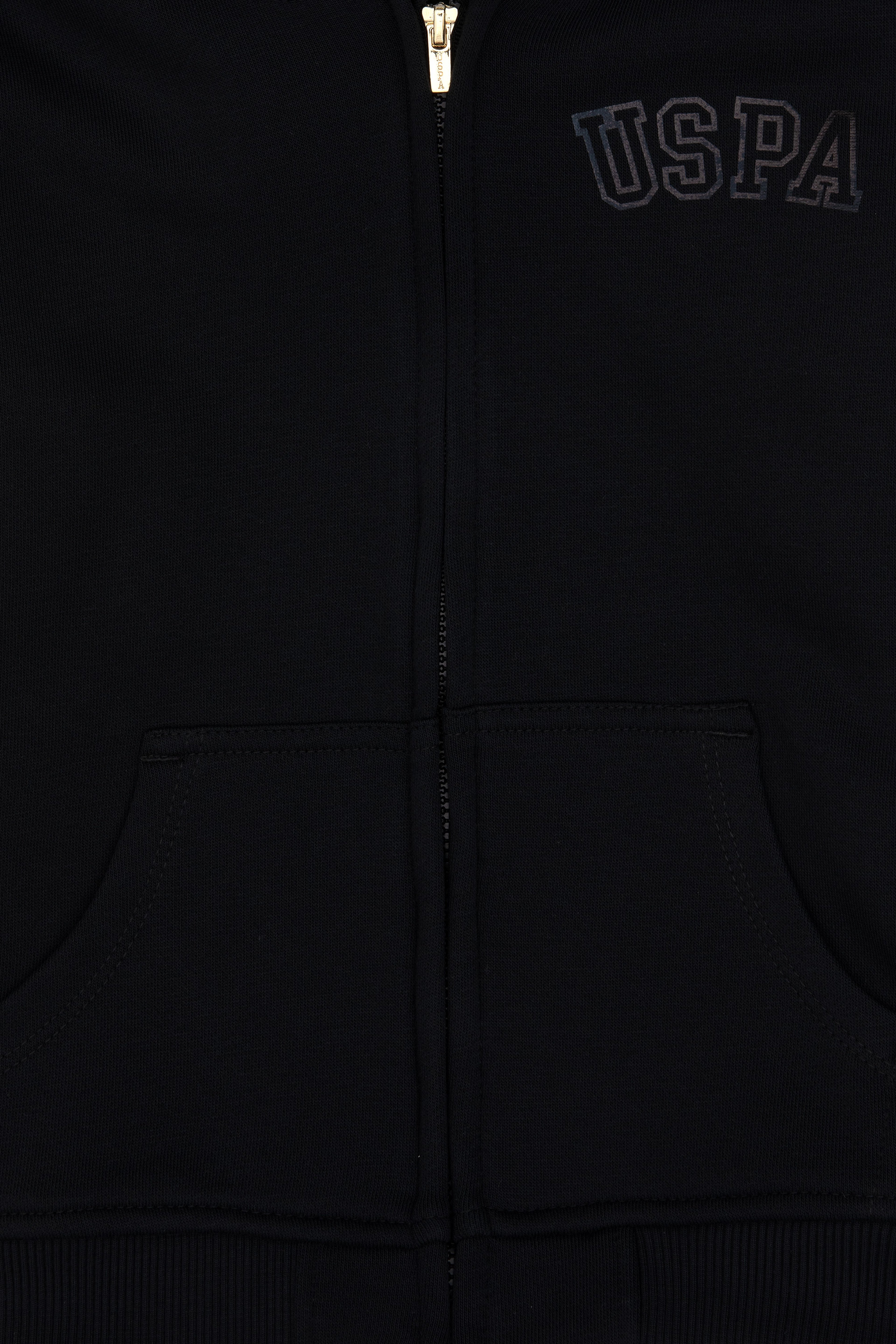 Kız Çocuk Siyah Kapüşonlu Fermuarlı Basic Sweatshirt - Image 5