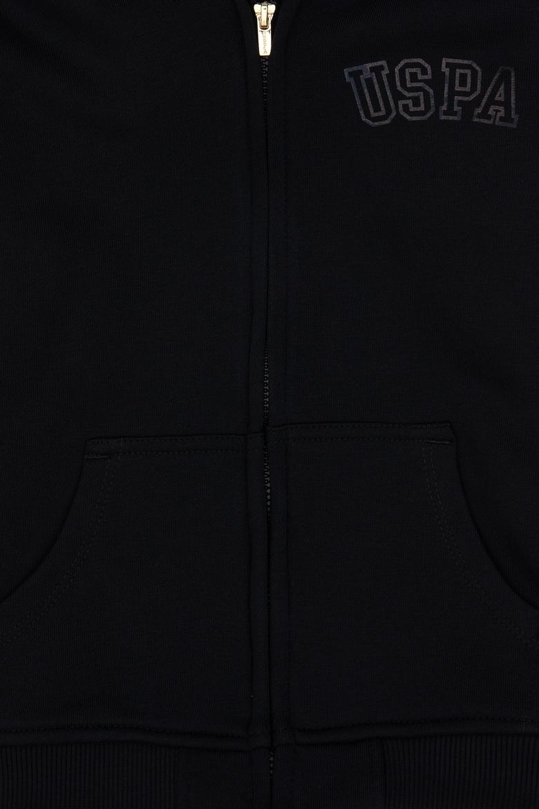 Kız Çocuk Siyah Kapüşonlu Fermuarlı Basic Sweatshirt - 50316837047