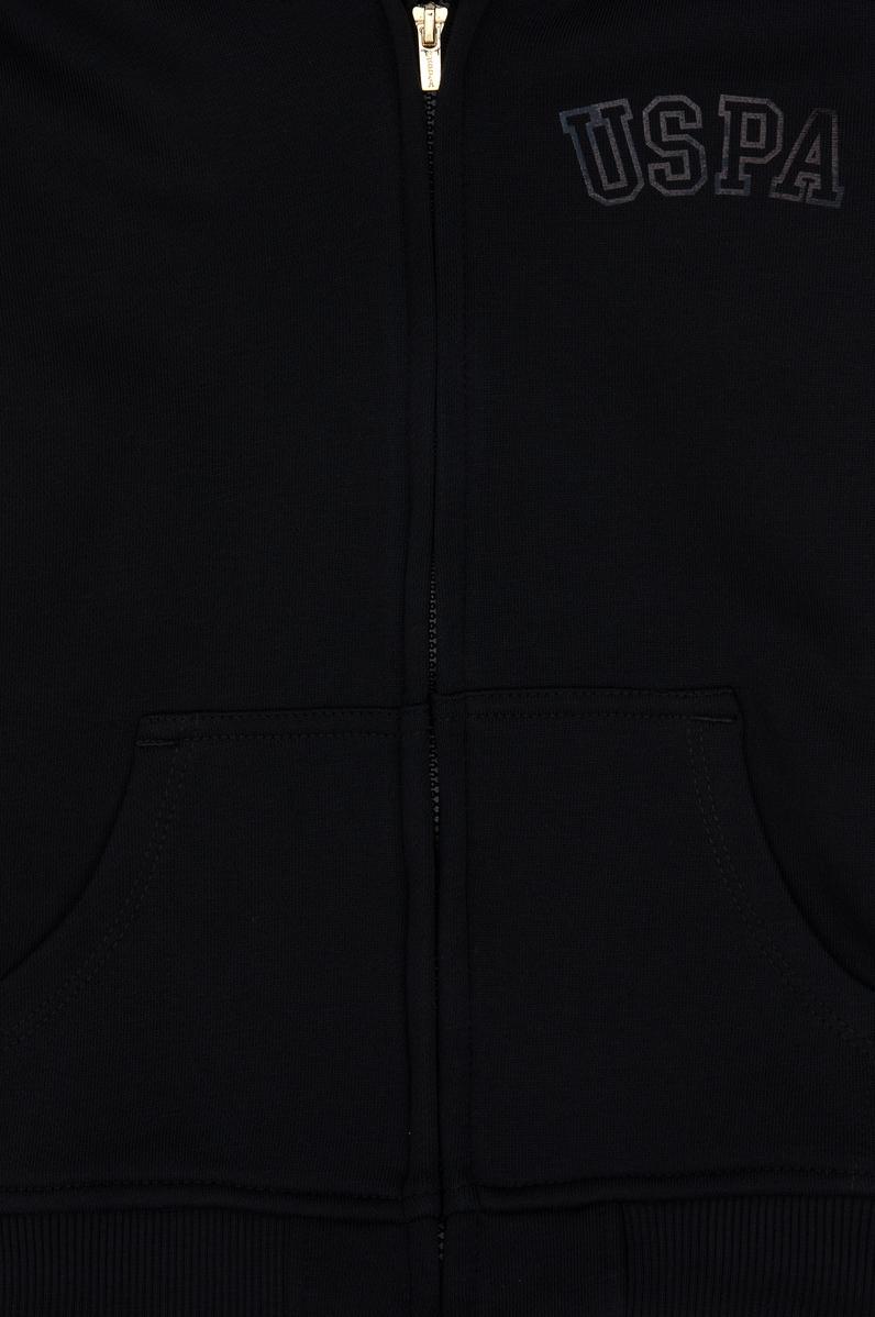 Kız Çocuk Siyah Kapüşonlu Fermuarlı Basic Sweatshirt