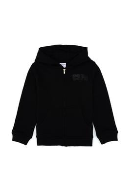 Kız Çocuk Siyah Kapüşonlu Fermuarlı Basic Sweatshirt - 50316837047