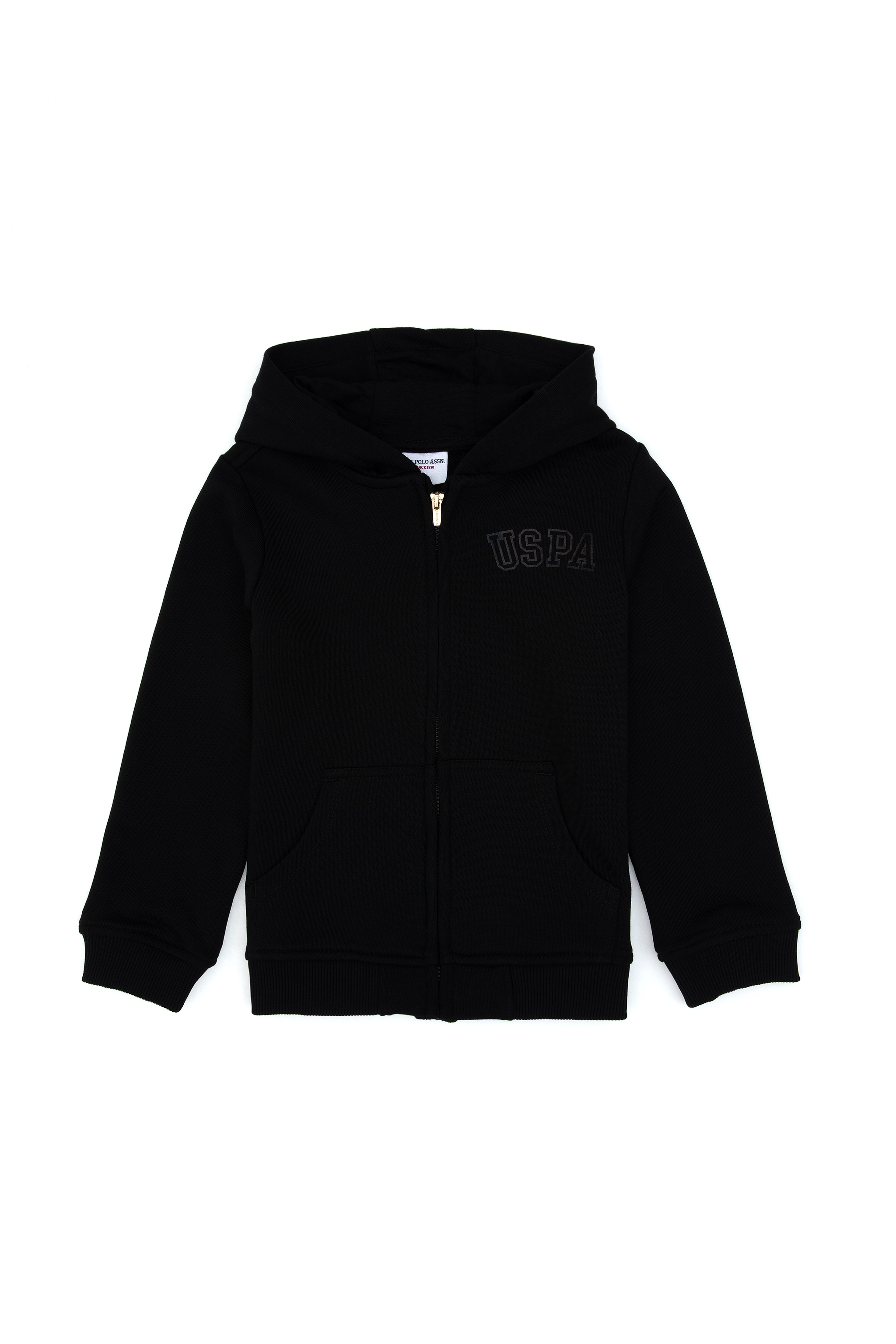 Kız Çocuk Siyah Kapüşonlu Fermuarlı Basic Sweatshirt