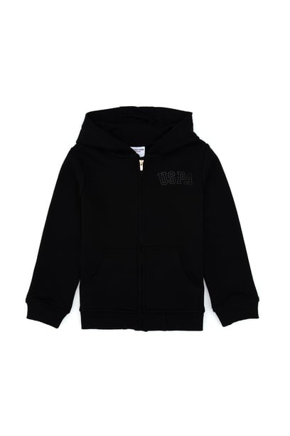 Kız Çocuk Siyah Kapüşonlu Fermuarlı Basic Sweatshirt