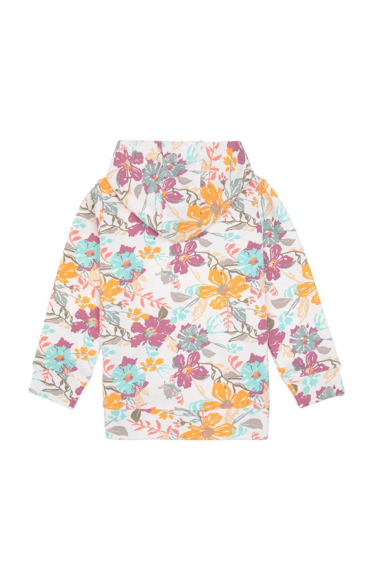 Kız Çocuk Krem Çiçek Baskılı Kapüşonlu Fermuarlı Sweatshirt - 50314285015