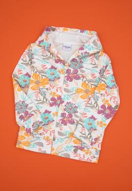 Kız Çocuk Krem Çiçek Baskılı Kapüşonlu Fermuarlı Sweatshirt - 50314285015