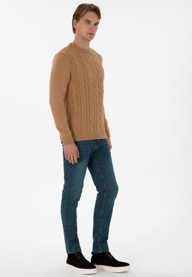 Erkek Regular Fit Bisiklet Yaka Camel Kazak - 50307884026