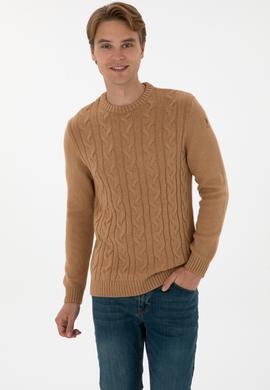 Erkek Regular Fit Bisiklet Yaka Camel Kazak - 50307884026