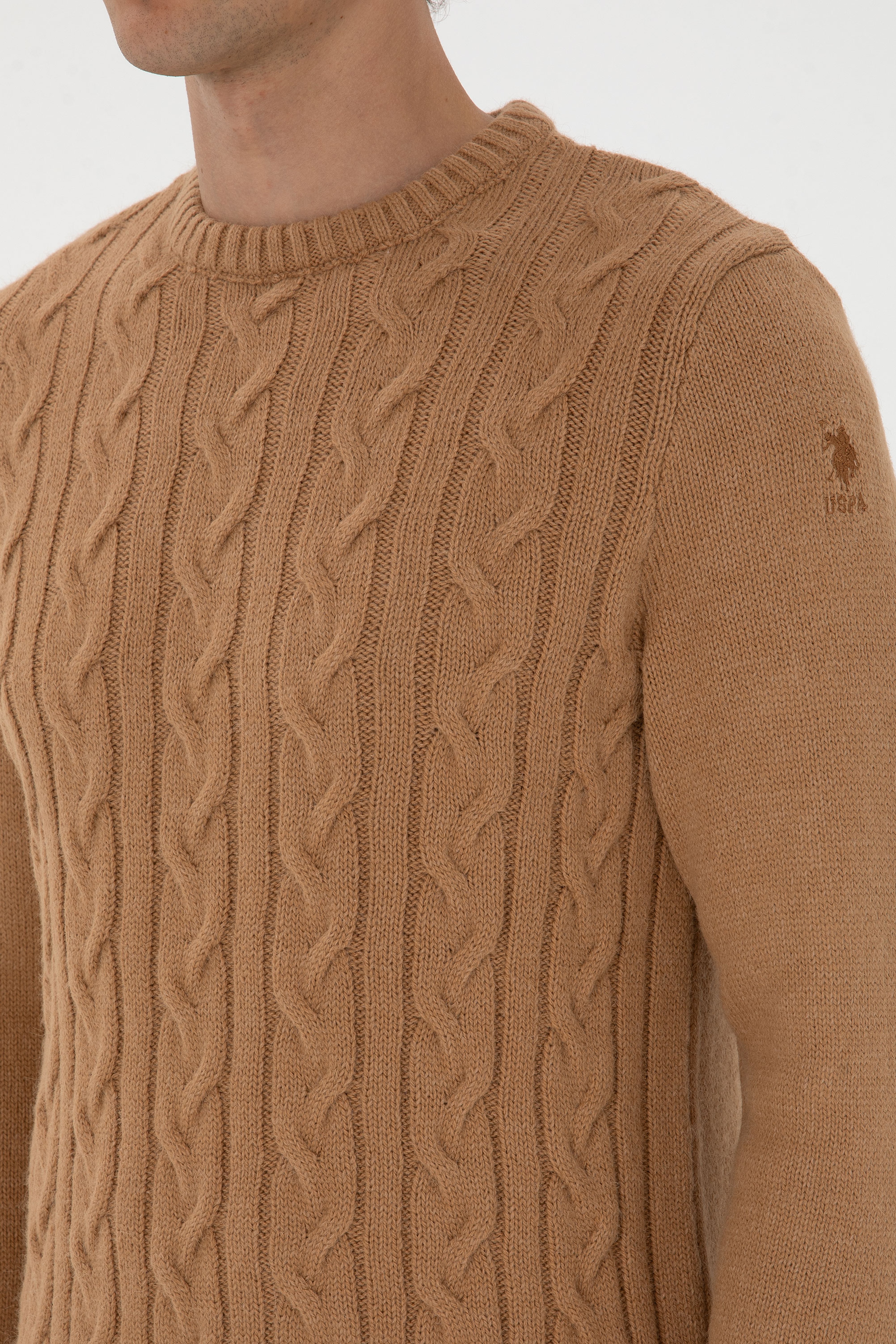 Erkek Regular Fit Bisiklet Yaka Camel Kazak - Image 7