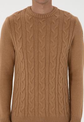 Erkek Regular Fit Bisiklet Yaka Camel Kazak - 50307884026