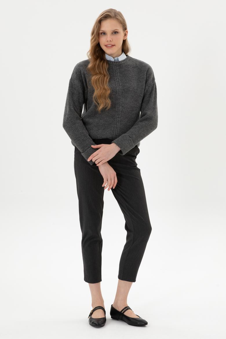 Kadın Antrasit Melanj Bisiklet Yaka Kazak - 50307879006