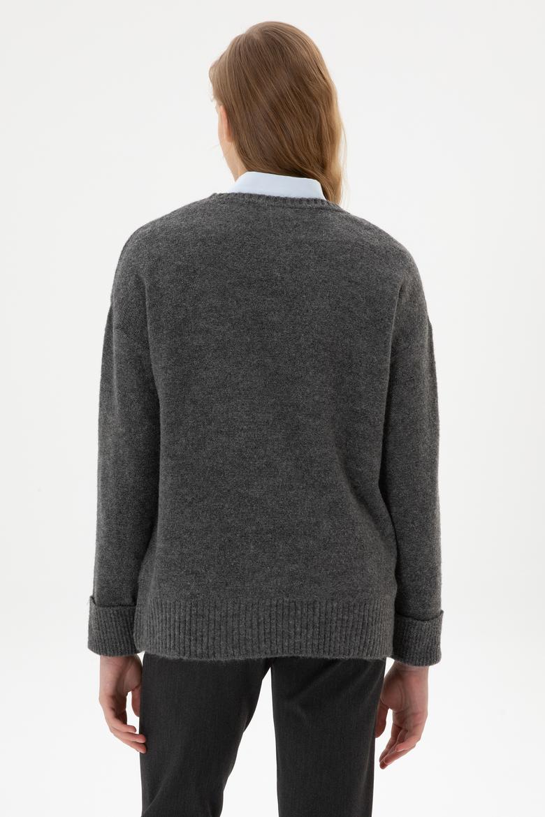 Kadın Antrasit Melanj Bisiklet Yaka Kazak - 50307879006