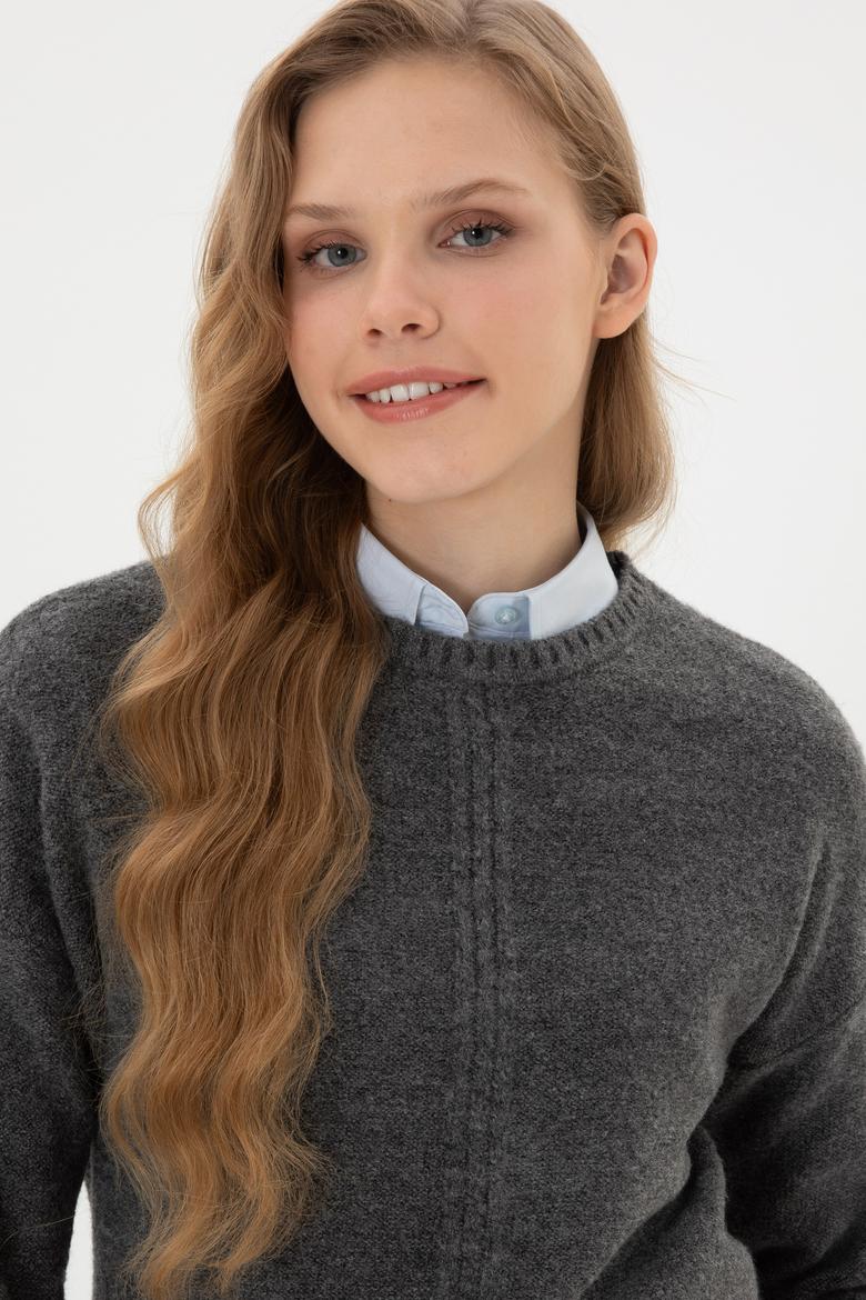 Kadın Antrasit Melanj Bisiklet Yaka Kazak - 50307879006