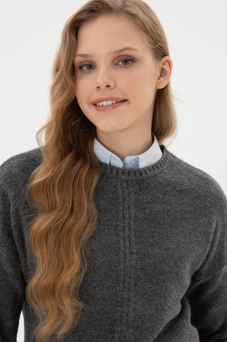 Kadın Antrasit Melanj Bisiklet Yaka Kazak