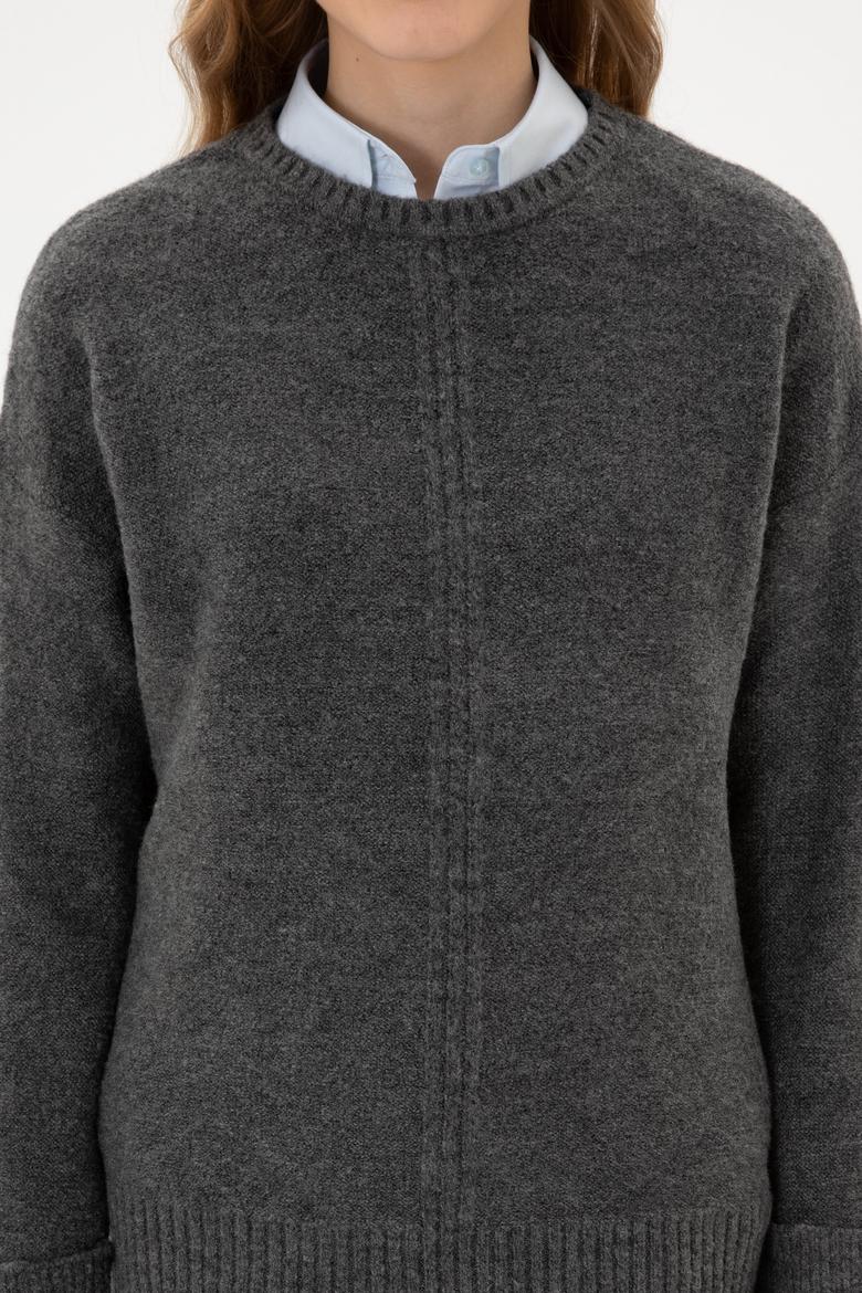 Kadın Antrasit Melanj Bisiklet Yaka Kazak - 50307879006